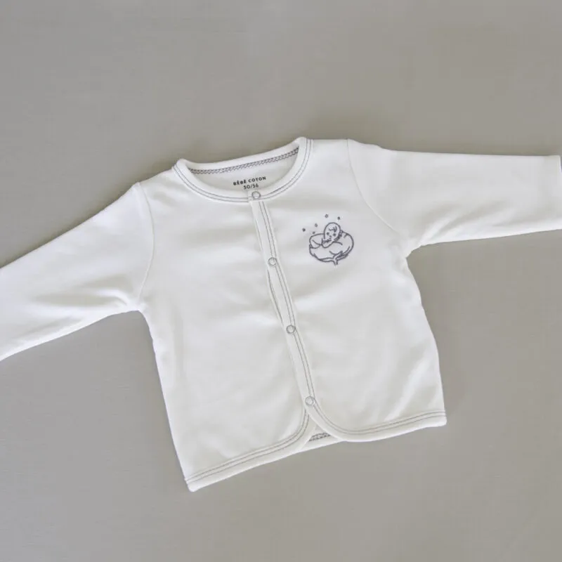 Gilet bébé coton écru clair à pressions avec le logo Bébé Coton brodé gris